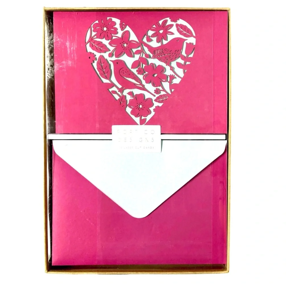 Portico Designs Pink Aviary Heart Laser Cut Cards (28K17), Boxed Set of 10